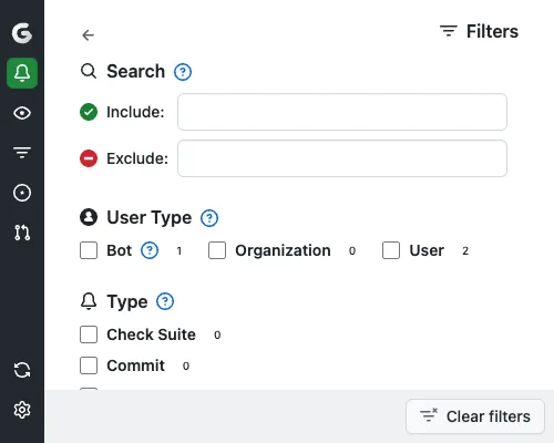 Screenshot for notification filters